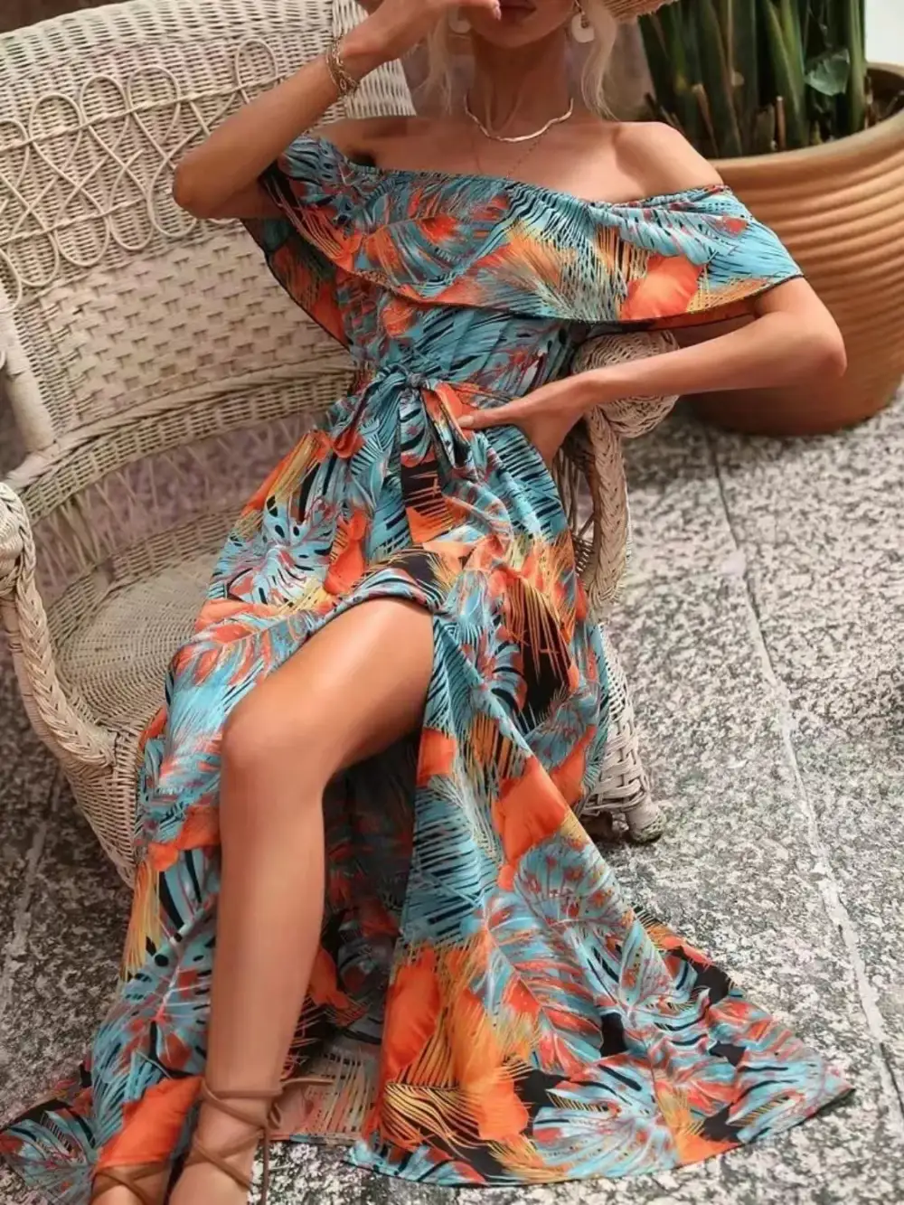 Ruffle Trim Maxi Dress