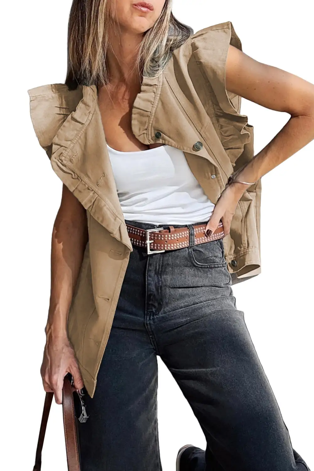 Ruffled Patchwork Denim Vest