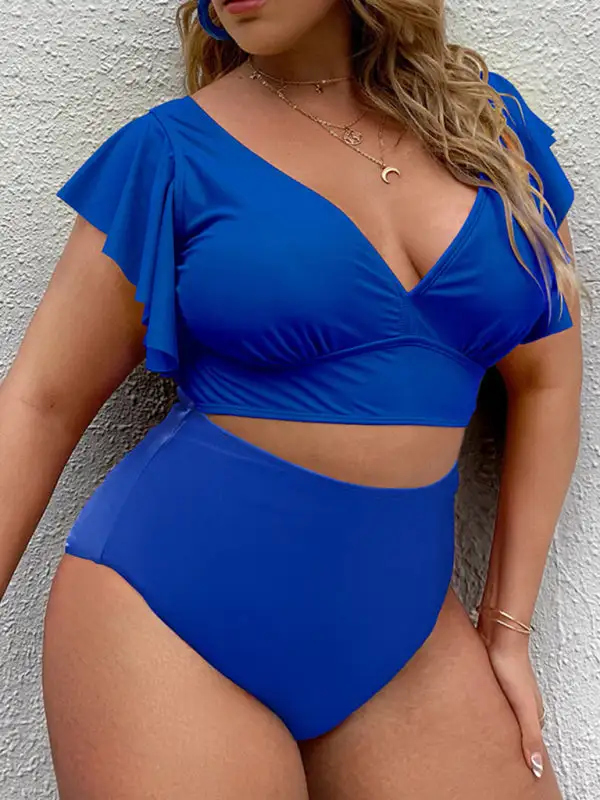 Plus Size Falbala V Neck Bikini Swim Set