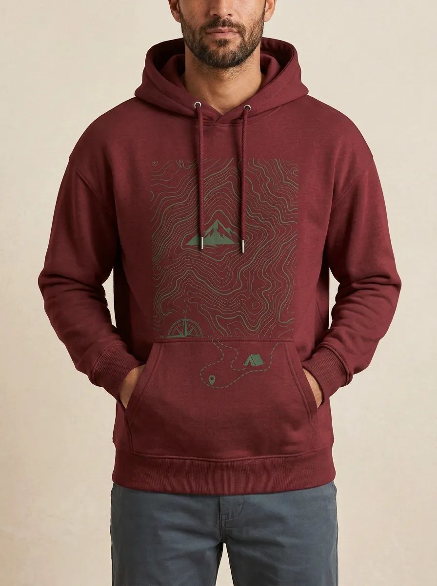 Men's Summit Hiking Adventure Topographic Graphic Hoodie