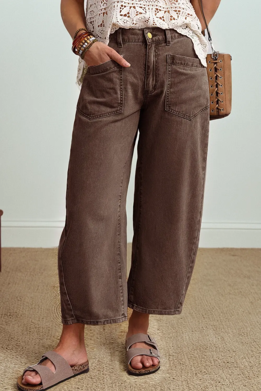 Barrel Leg Pocketed Denim Jeans