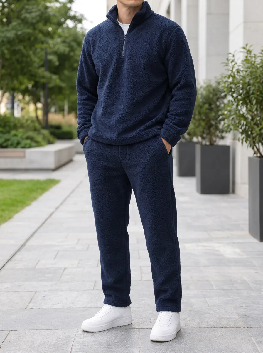 Men's Quarter-Zip Fleece Pullover and Joggers Set