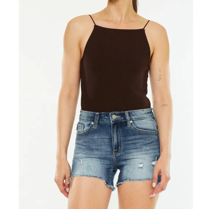 High Waist Raw Hem Denim Shorts