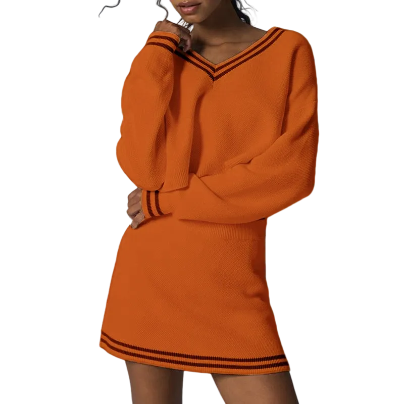 Women’s 2-Piece Knit Sweater & Mini Skirt Set – Casual Fall Lounge & Travel Outfit