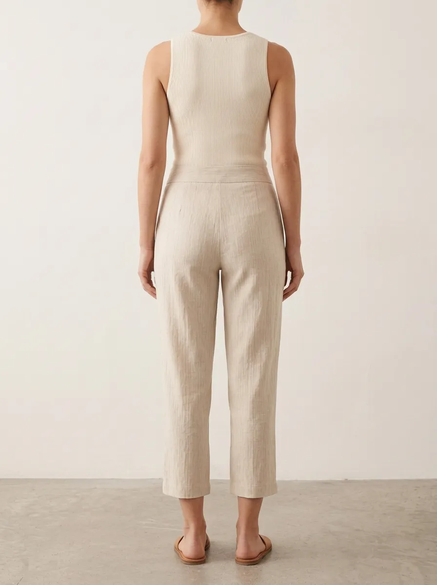 Relaxed Linen Blend Sport Look Women's Cropped Pants