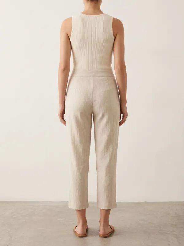 Relaxed Linen Blend Sport Look Women's Cropped Pants