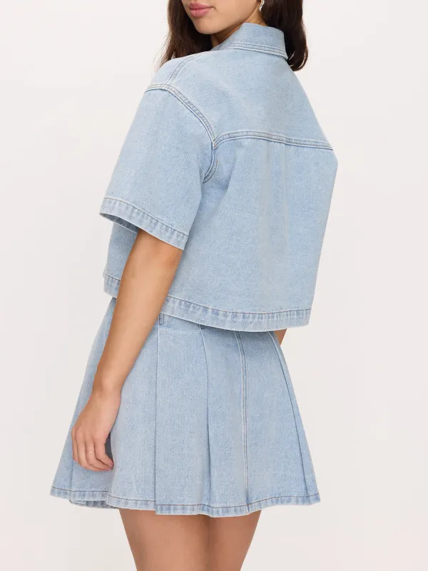 Short-Sleeved Shirt-Style Denim Jacket