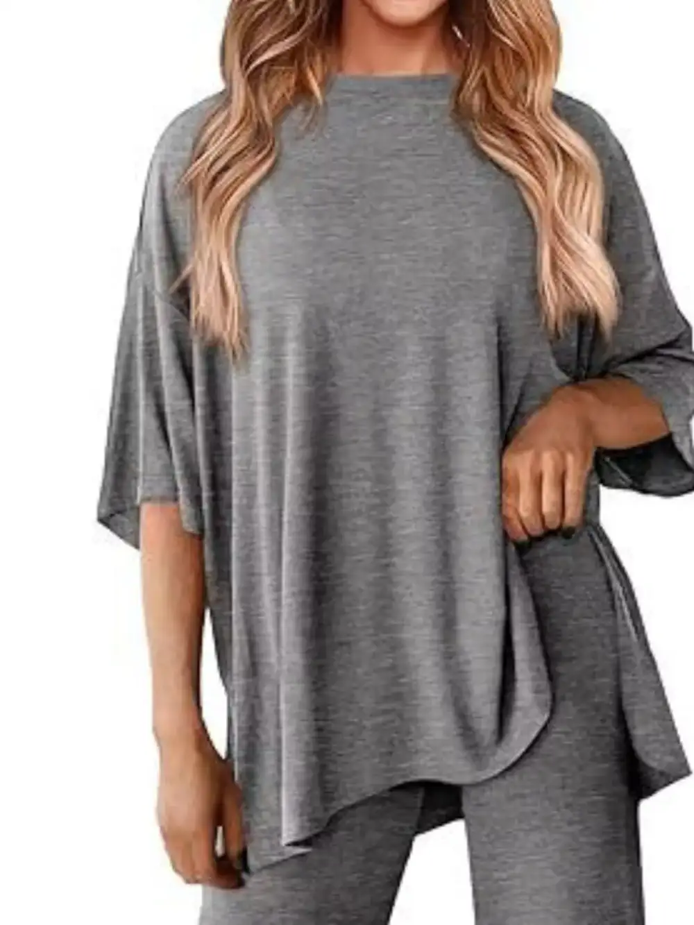 Slit Round Neck Top and Pants Set