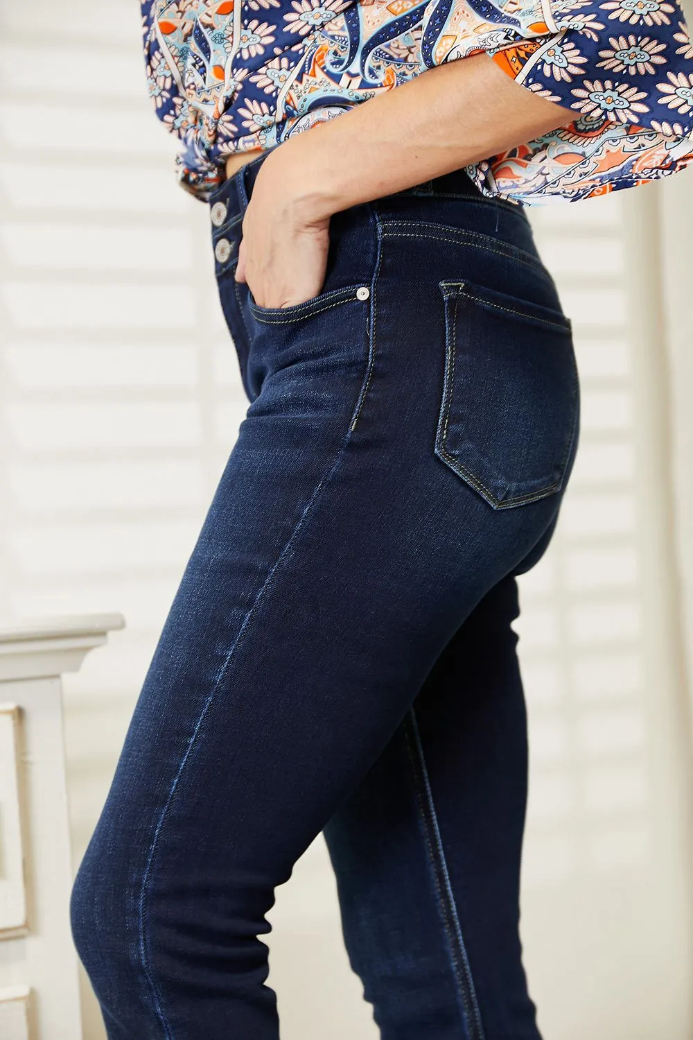 High Rise Round Neck Denim Jeans