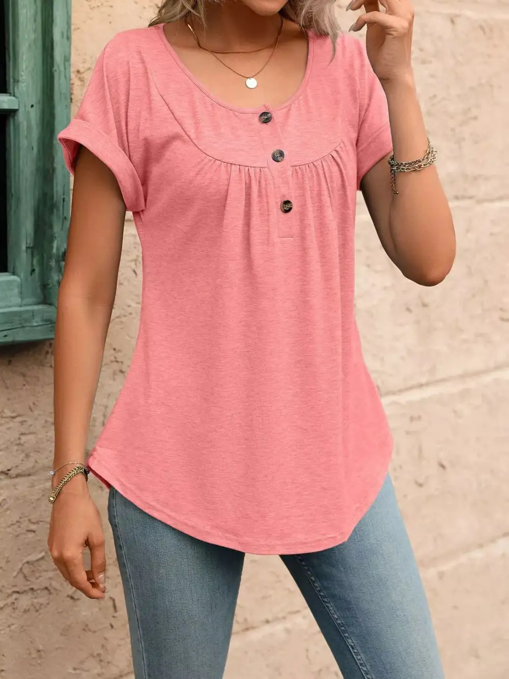 Casual Button Detail Henley T Shirt