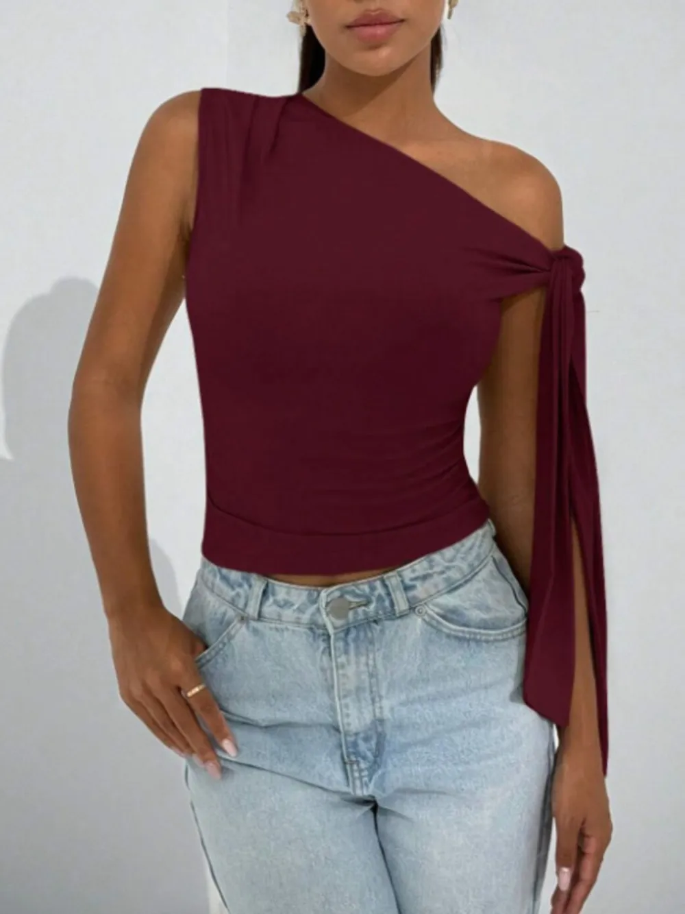 Textured One Shoulder Top