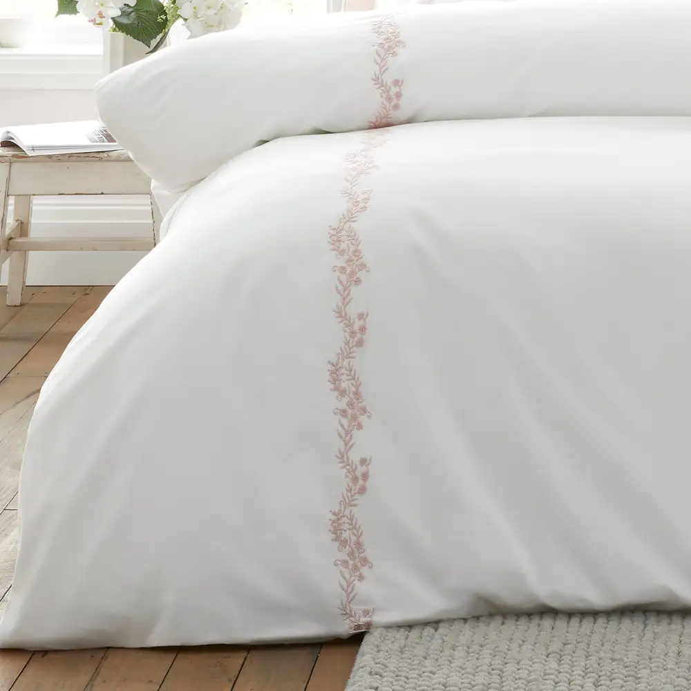Calm Bedroom Embroidered Floral Cotton Duvet Cover Set
