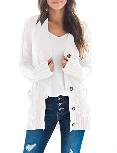 Women's Long Sleeve Cable Knit Sweater Open Front Cardigan Button Loose Outerwear