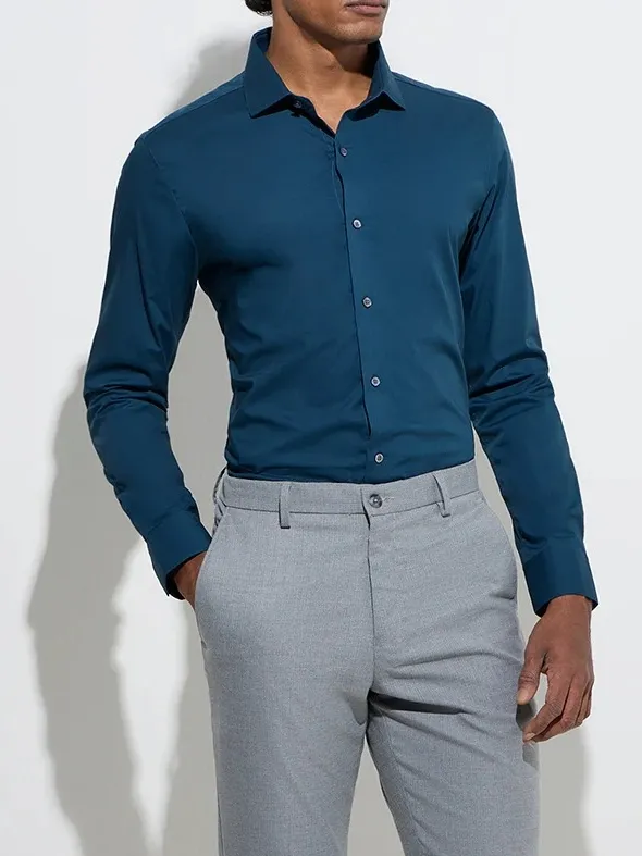 Light Teal Ultra Skinny Cotton-Blend Shirt