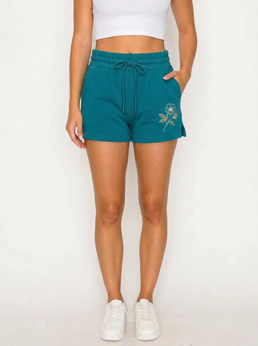 Women's Side-Slit Floral-Embroidered Lounge Shorts