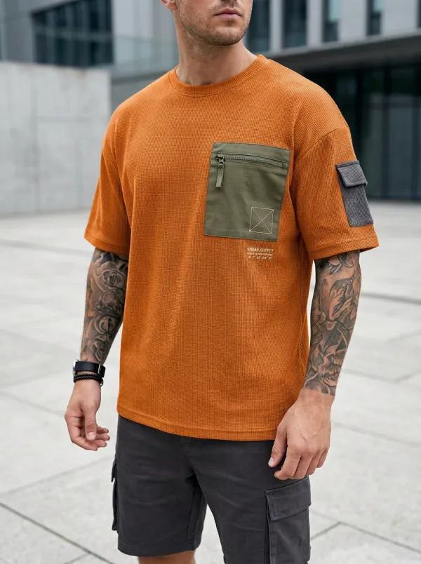 Heritage Waffle Texture Graphic Print Fit Men's Cargo Pocket T-Shirt