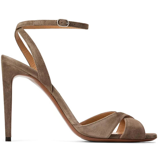 Aurielle Brown Suede Cross Stiletto Sandals