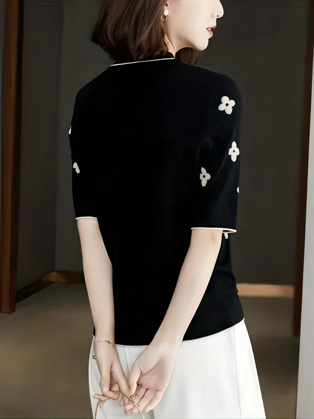Day Floral Print Knit Sweater Casual Crew