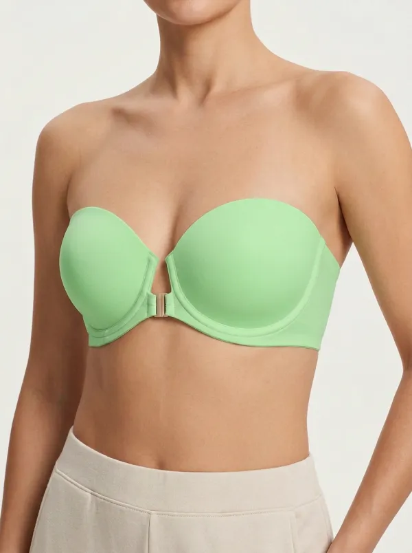 Women's Metal-Clasp Bandeau-Style Front-Closure Strapless Bra