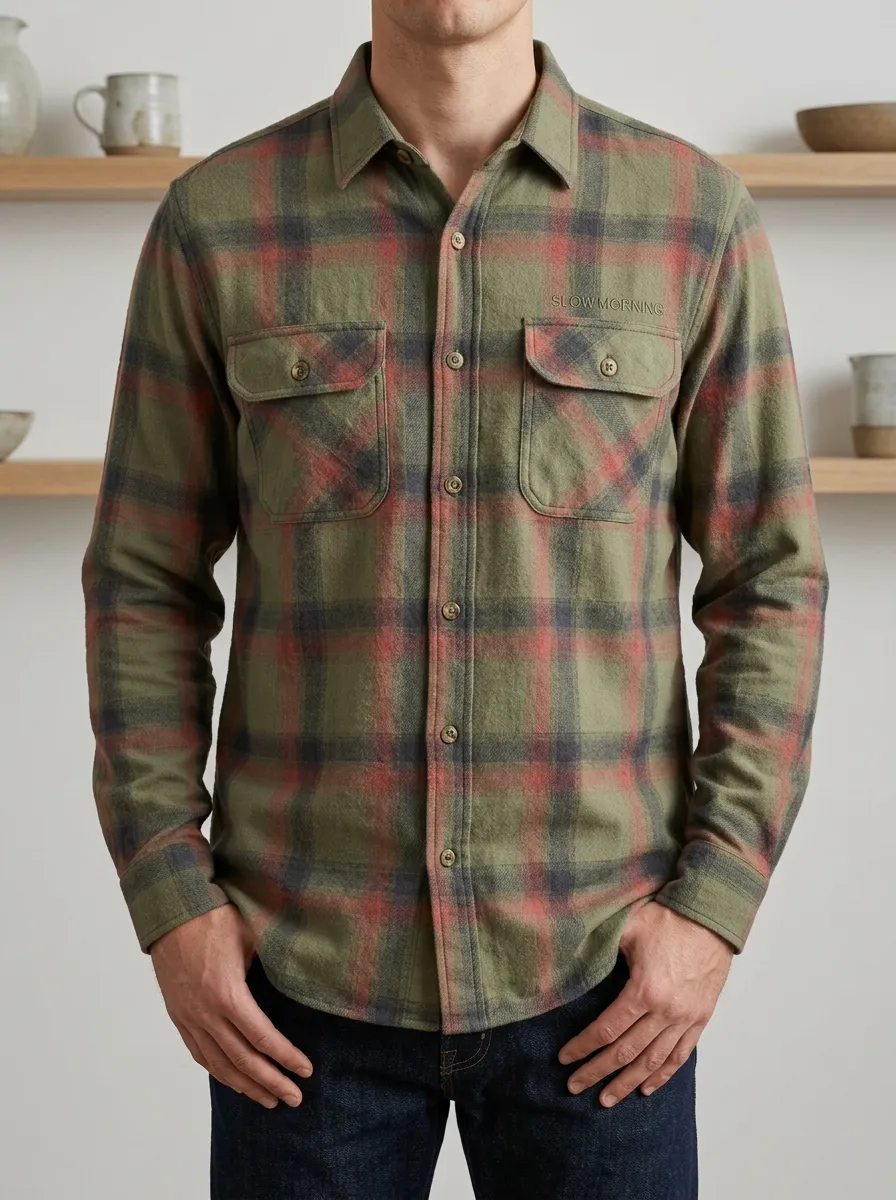 Plaid Embroidered Long-Sleeve Men's Long-Sleeve Shirt