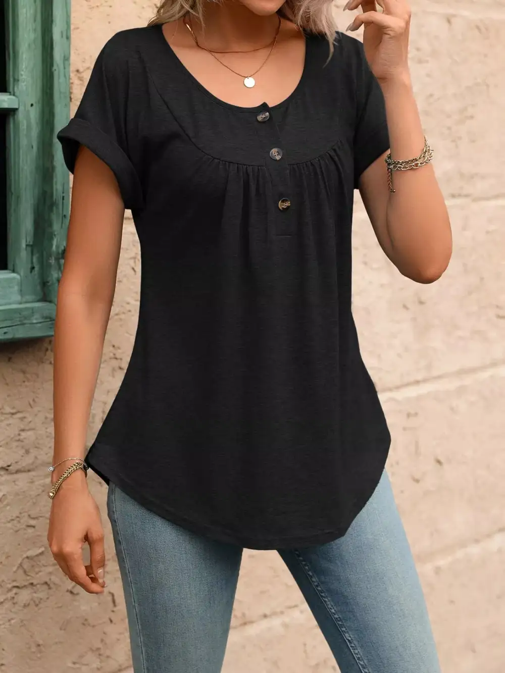 Casual Button Detail Henley T Shirt