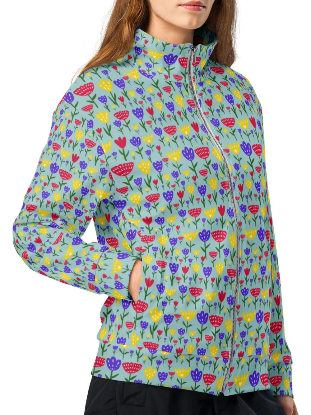 Colorful Tulip Print Zip-Up Jacket