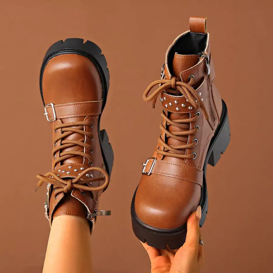 Classic Round Toe Block Heels Boots