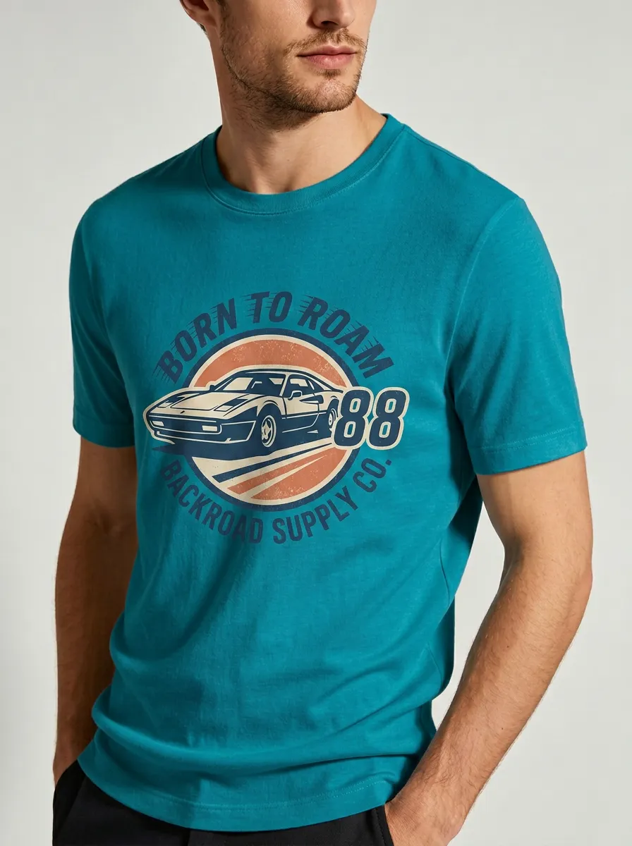 Men's Vintage Car Born To Roam 88 Graphic Printed T-shirt