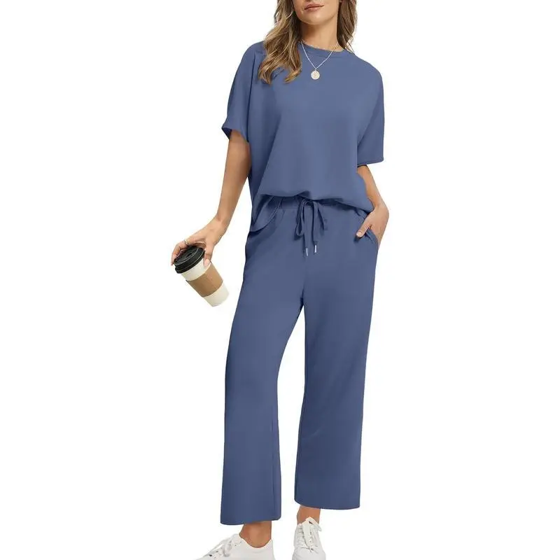 Women's two-piece summer set: Loose wide-leg shorts and casual top