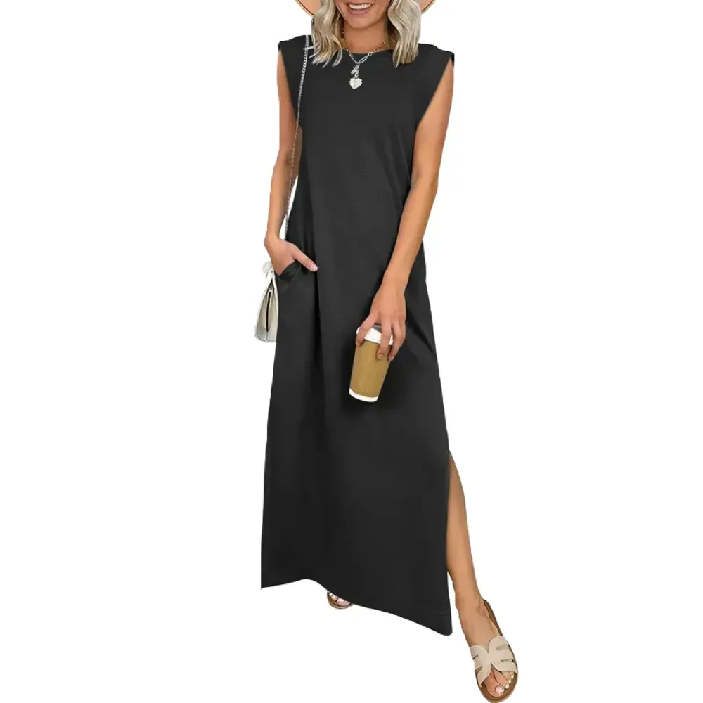 Women Summer Casual Sleeveless Maxi Dress 2026 Crewneck Loose