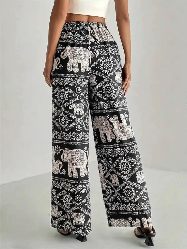 Boho Printed Wide Leg Elastic Waist Pants