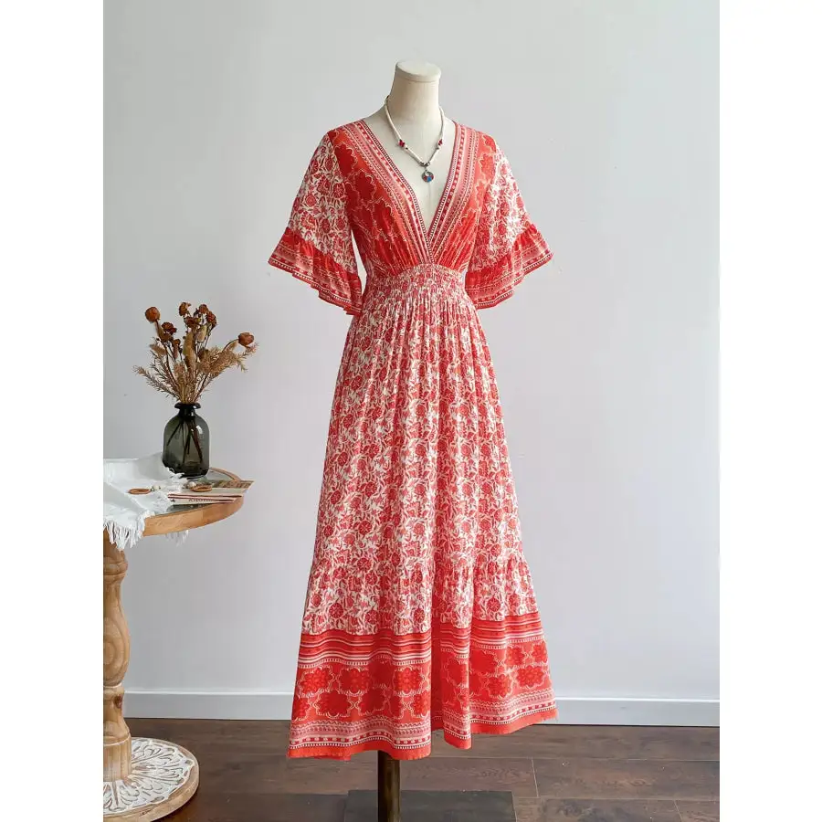 Floral Deep V Neck Dress