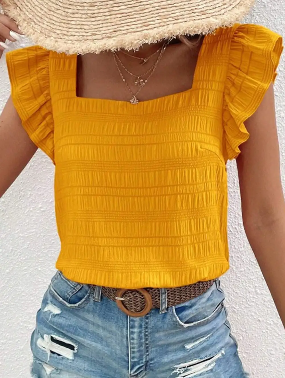 Square Neck Short Sleeves T Shirts Tee
