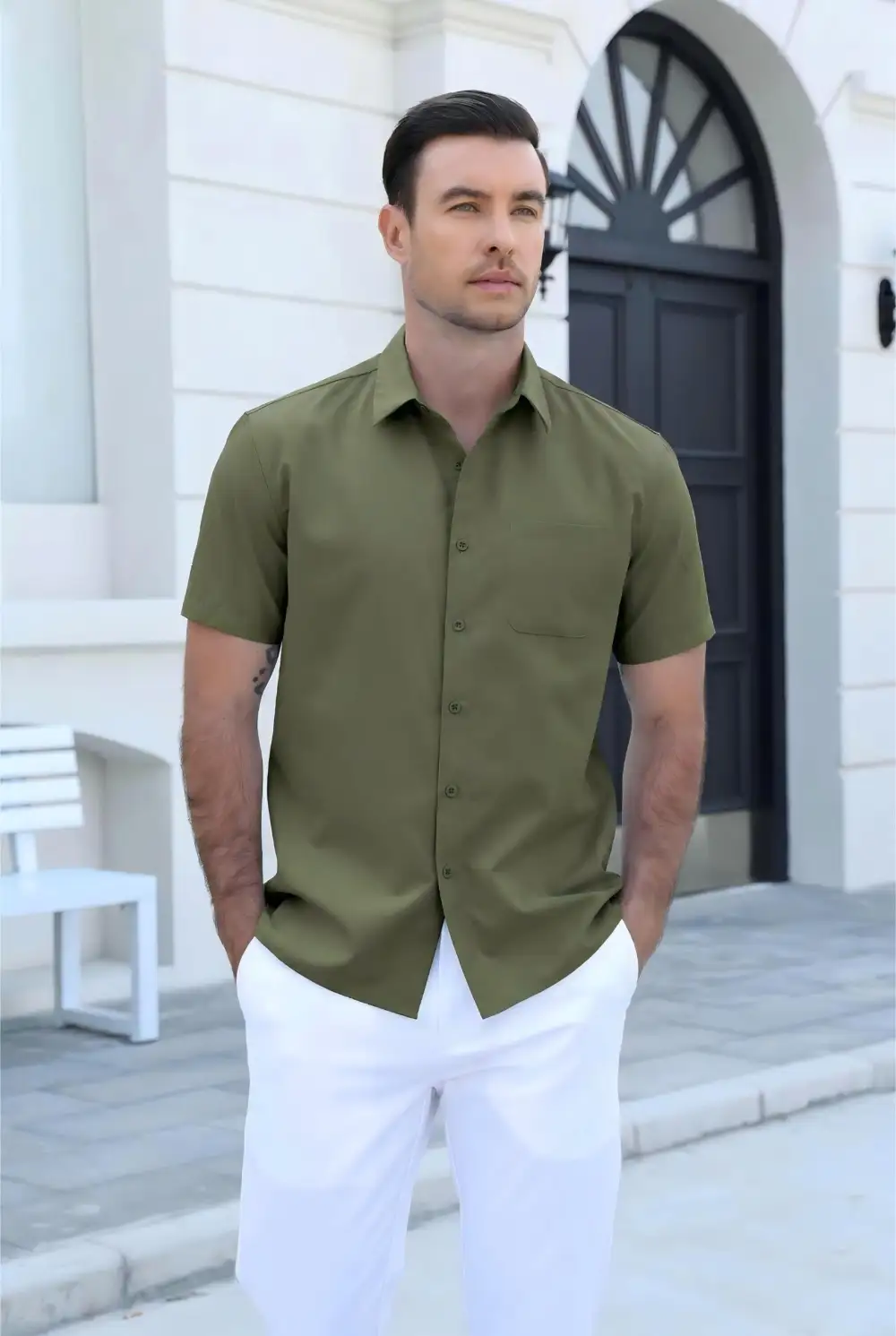 Casual Button Down Short Sleeve Dress Shirt