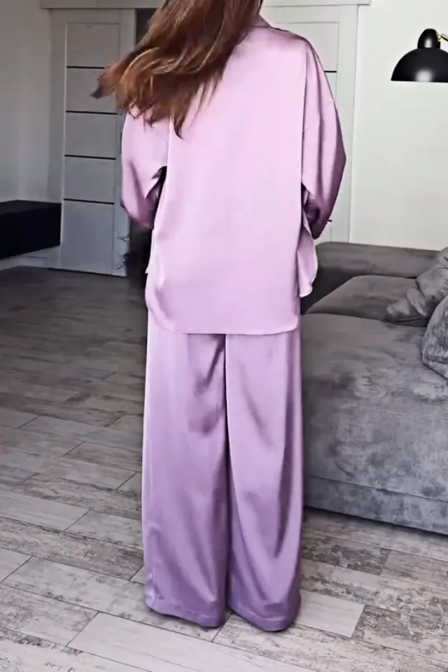 8PACK-Solid Color Silk Fabric Tank Top and Shirt and Pants Three Piece Set