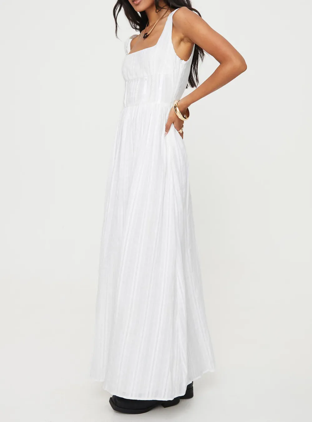 White Smocked Sleeveless Maxi Dress