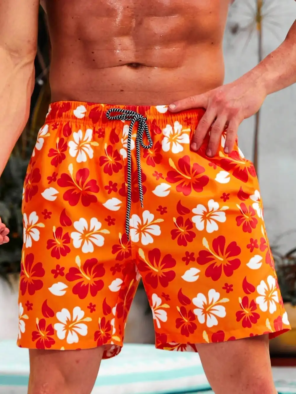 Men's Flower Patterned Swim Trunks