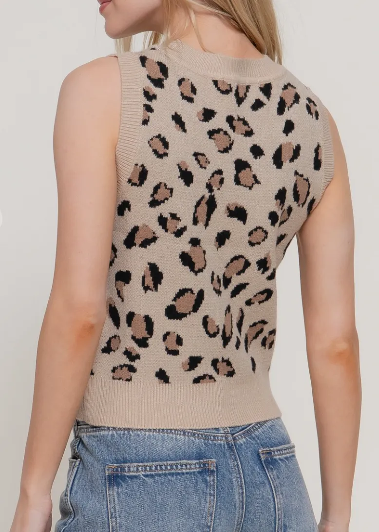 Sleeveless Animal Print Printed Sweater