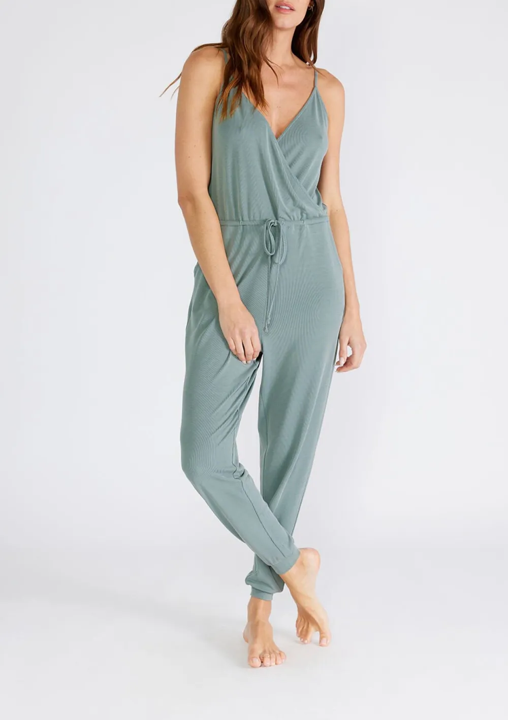 Drawstring Surplice Sleeveless Jumpsuit