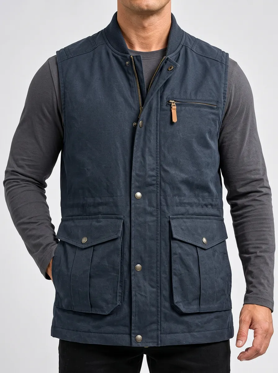 Multi-Pocket Zip-Front Utility Men's Sleeveless Jacket