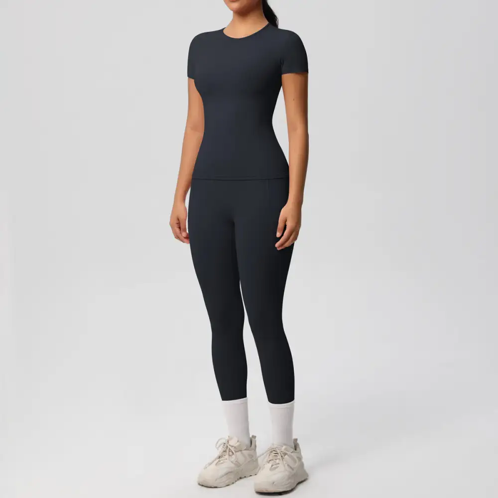 Short-Sleeve High-Waist Top, Leggings and Shorts Active Set