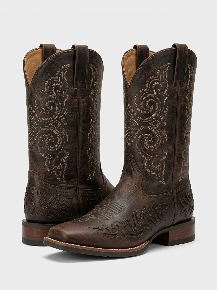 Men's Western Heritage Floral Embroidered Style Western Cowboy Boots