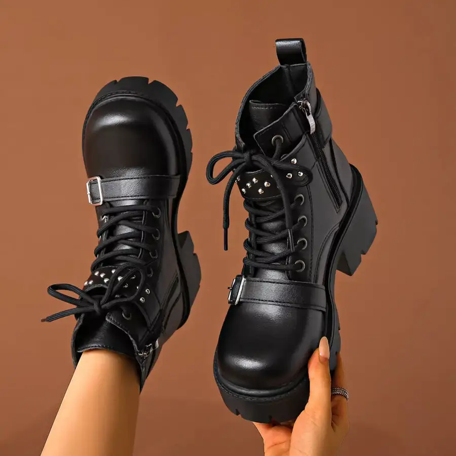 Classic Round Toe Block Heels Boots