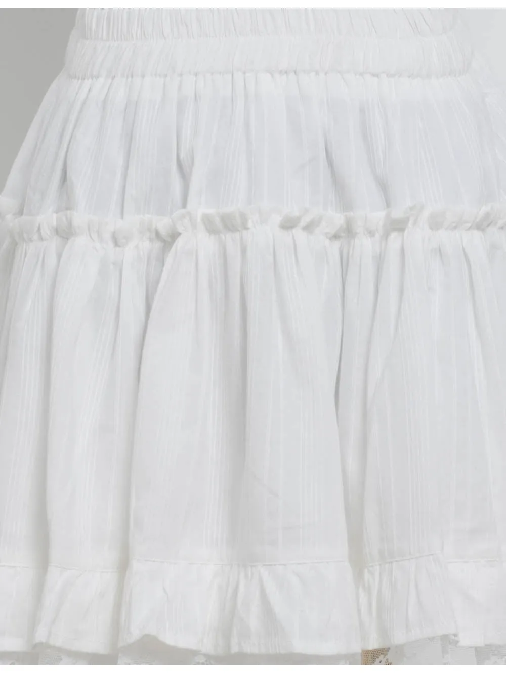 Lace Trim Tiered Ruffle Elastic Waist Mini Skirt