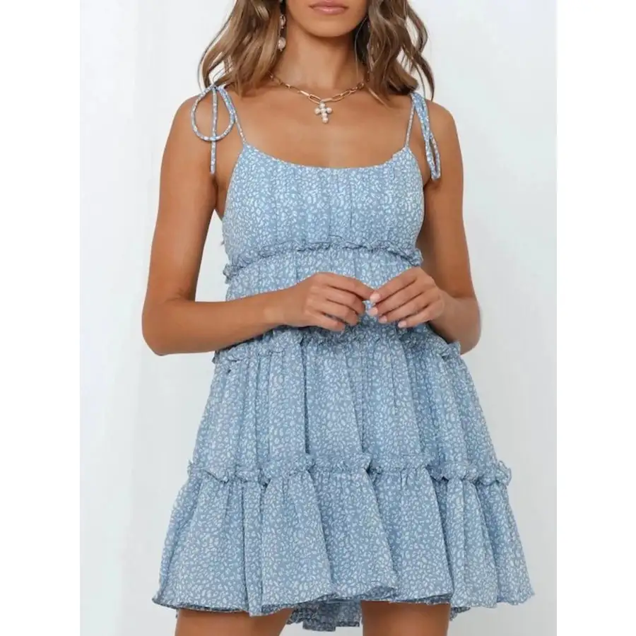 Printed Tie-strap Tiered Mini Dress