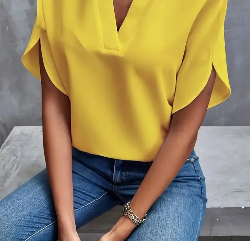 V-Neck Short Sleeve Blouse