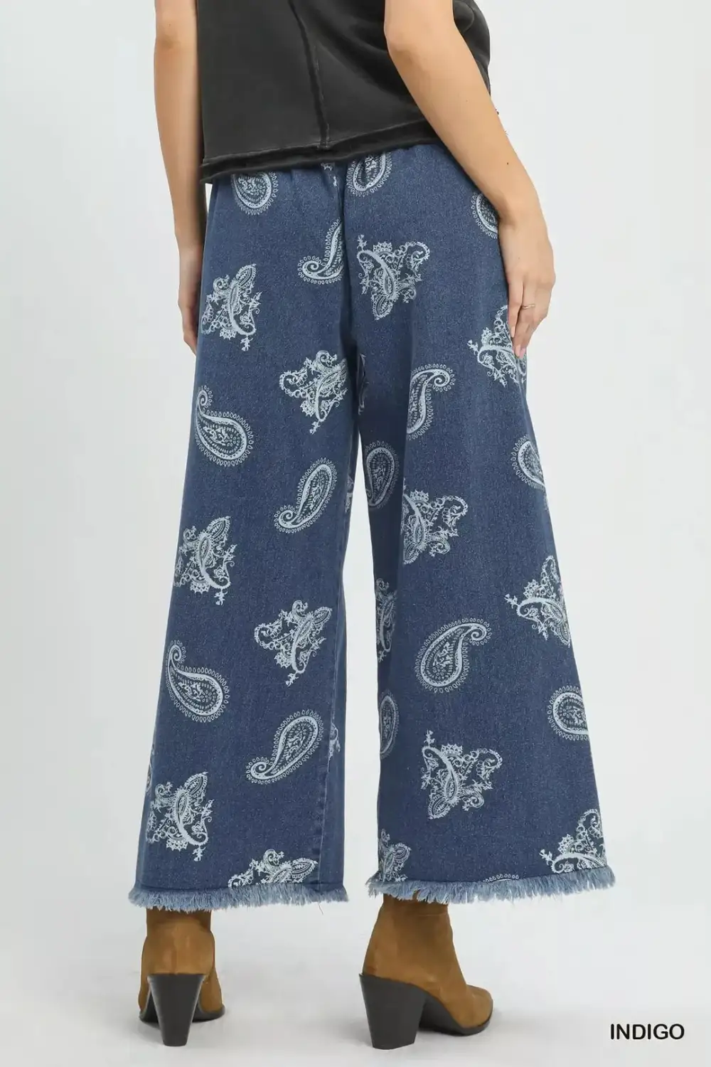 Denim Paisley Wide Leg Pants
