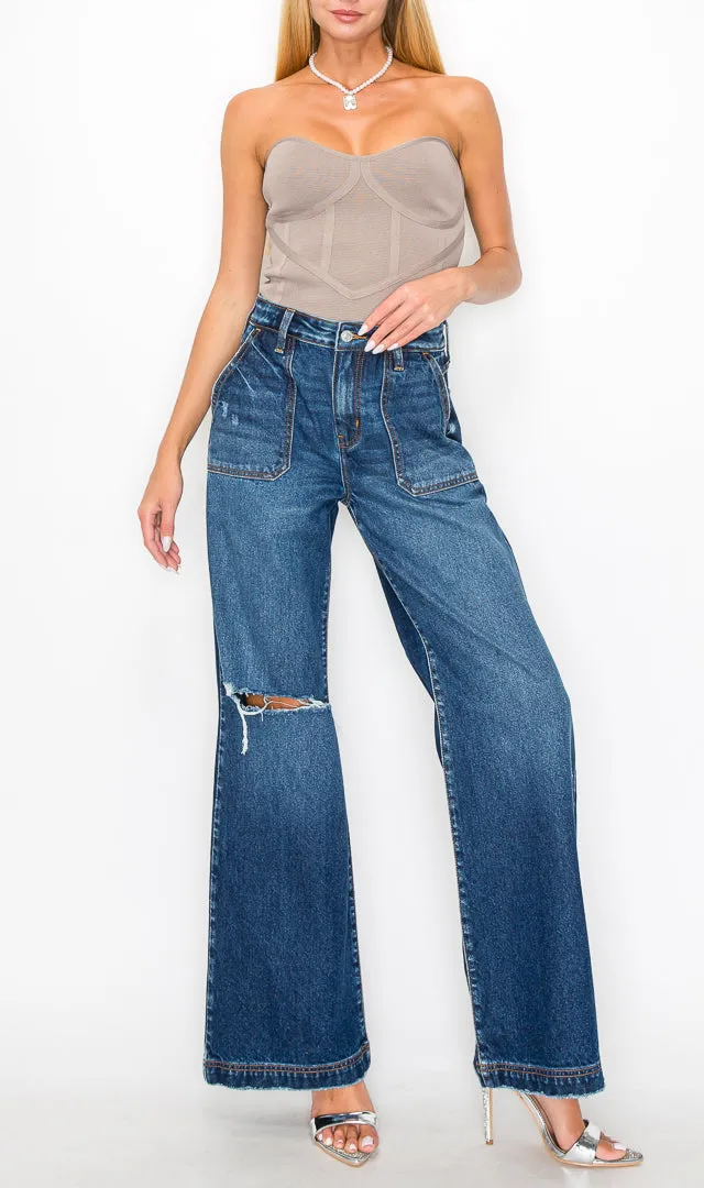 Easygoing High Rise Flare Relaxed Denim Jeans