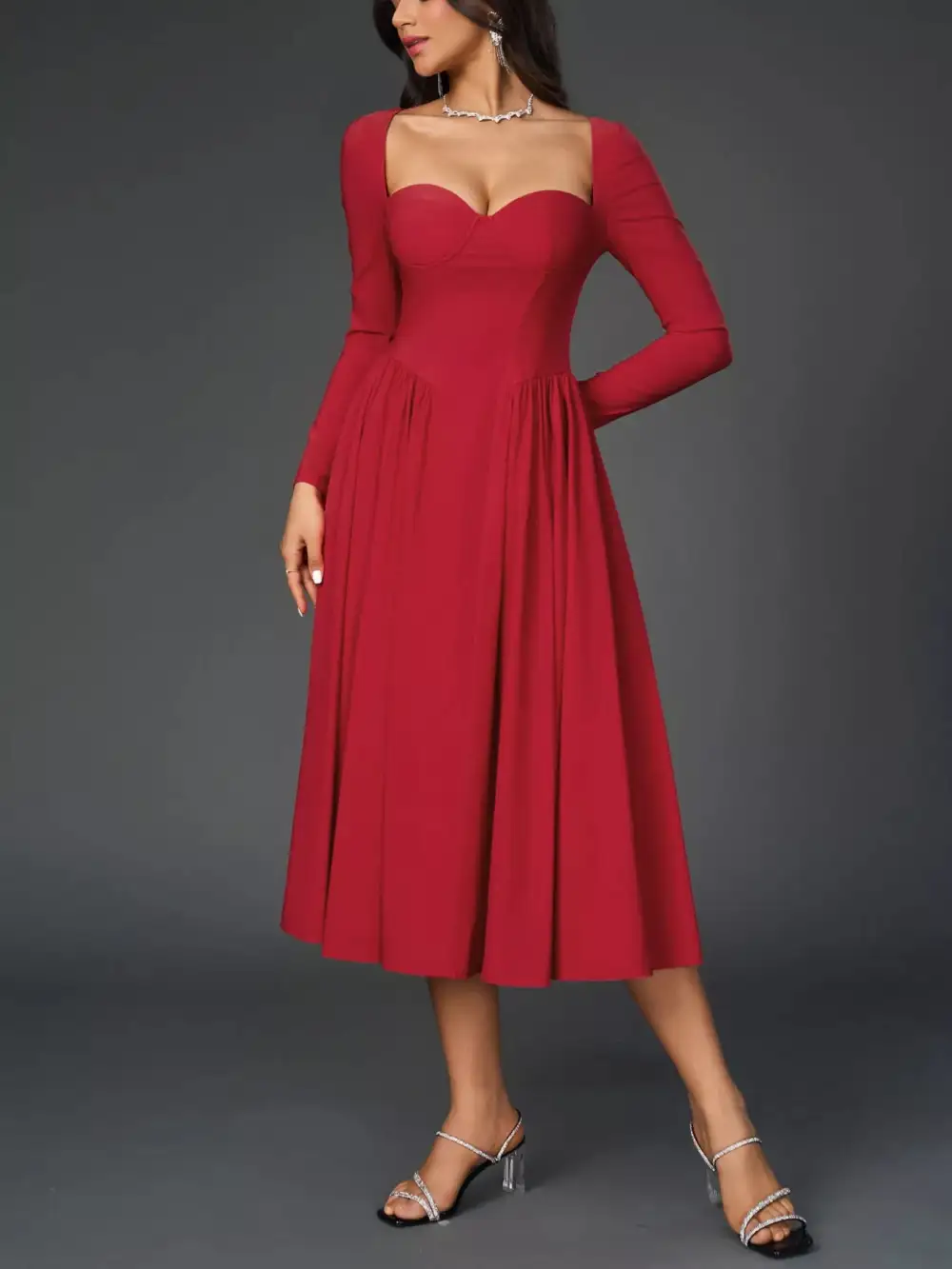 Long Sleeve Maxi Tie Detail Dress