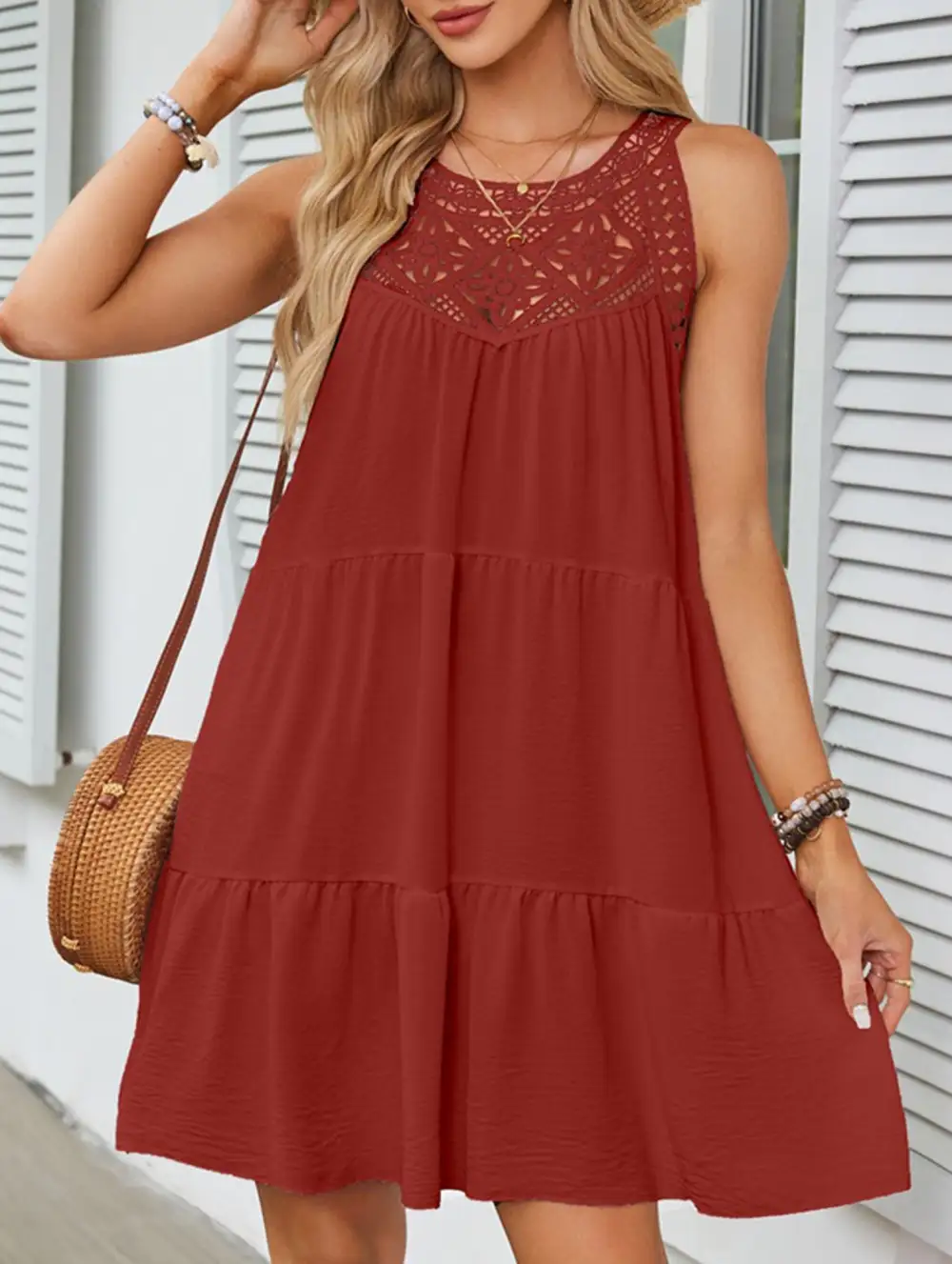 Lace Patch Halter A Line Dress
